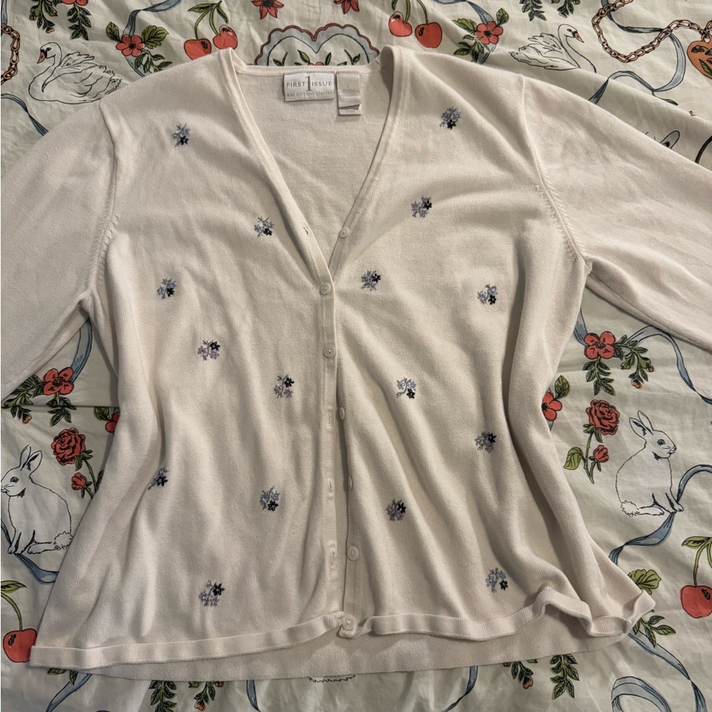 White Floral Embroidered Cardigan